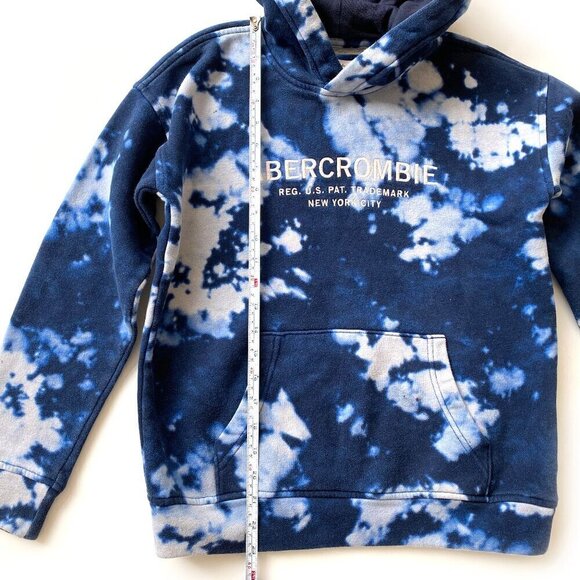 Abercrombie Kids Boys 11-12 Essential Logo Hoodie Sweatshirt Tie Dye Navy White - Picture 7 of 11